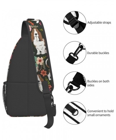 Durable Adjustable Outdoor Hiking Dog Show Black Print Cross Chest Bag Diagonally Single Shoulder Backpack Dog and Flower One...