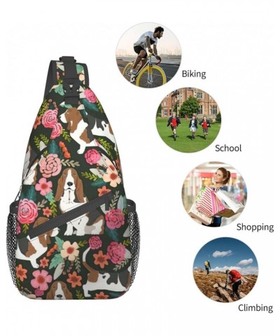 Durable Adjustable Outdoor Hiking Dog Show Black Print Cross Chest Bag Diagonally Single Shoulder Backpack Dog and Flower One...