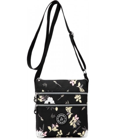 Crossbody Purses for Women Lightweight Small Travel Bag Shoulder Purses and Handbags with Multi Zipper Pockets A-black Flower...