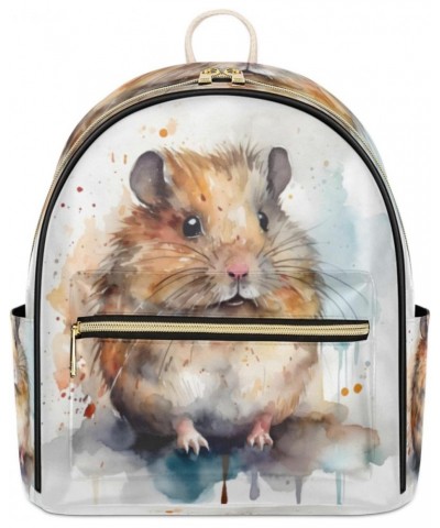 Watercolor Hamster Backpack Purse for Women PU Leather Lightweight Ladies Shoulder Fashion Satchel Bags Travel Casual Daypack...