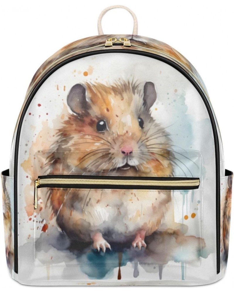 Watercolor Hamster Backpack Purse for Women PU Leather Lightweight Ladies Shoulder Fashion Satchel Bags Travel Casual Daypack...