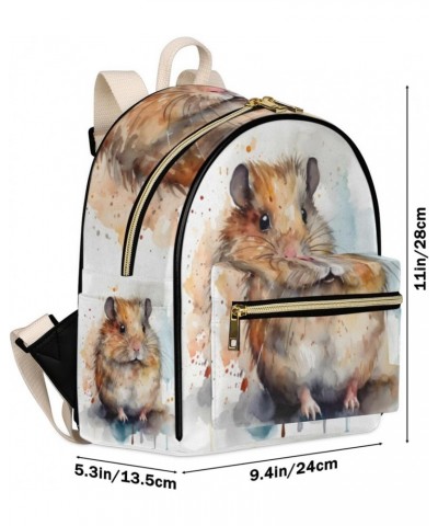 Watercolor Hamster Backpack Purse for Women PU Leather Lightweight Ladies Shoulder Fashion Satchel Bags Travel Casual Daypack...