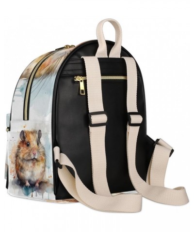 Watercolor Hamster Backpack Purse for Women PU Leather Lightweight Ladies Shoulder Fashion Satchel Bags Travel Casual Daypack...