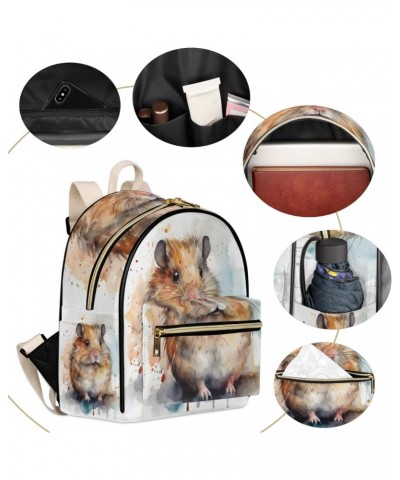 Watercolor Hamster Backpack Purse for Women PU Leather Lightweight Ladies Shoulder Fashion Satchel Bags Travel Casual Daypack...