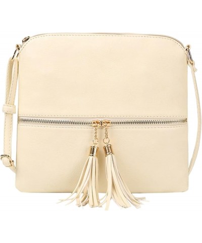 Women Shoulder Handbag Ladies Fashion Solid Color Leather Large Capacity Adjustable Shoulder Belt Double Zipper Beige $10.65 ...