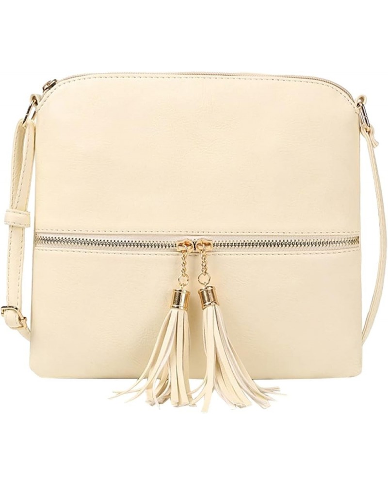 Women Shoulder Handbag Ladies Fashion Solid Color Leather Large Capacity Adjustable Shoulder Belt Double Zipper Beige $10.65 ...