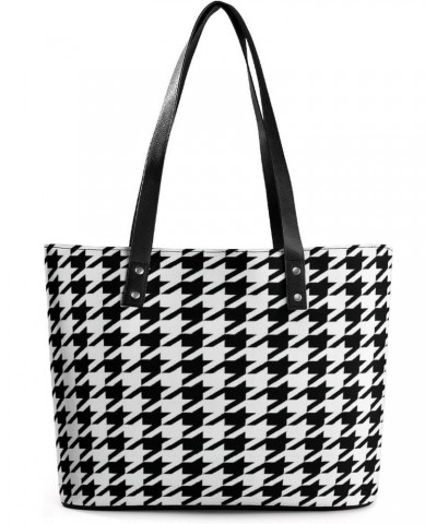 Houndstooth Black Women Tote Bags Top Handle Satchel Handbags Faux Leather Tassel Shoulder Purse $15.30 Totes