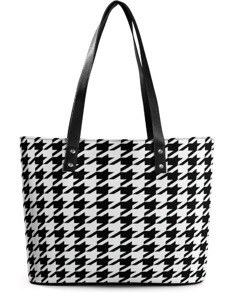 Houndstooth Black Women Tote Bags Top Handle Satchel Handbags Faux Leather Tassel Shoulder Purse $15.30 Totes