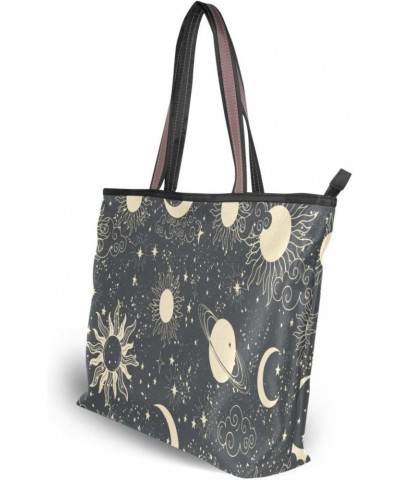 Womens Tote Bag, Black Space Sun Moon Star Ladies Zip Shoulder Handbags $12.71 Shoulder Bags