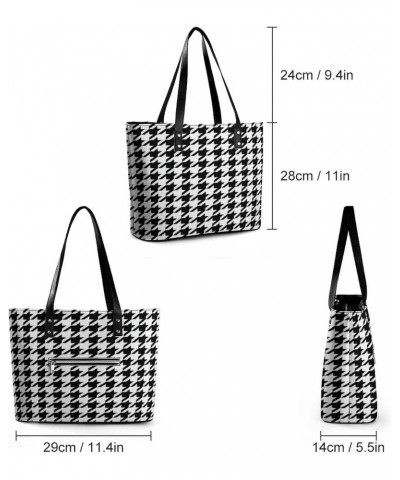 Houndstooth Black Women Tote Bags Top Handle Satchel Handbags Faux Leather Tassel Shoulder Purse $15.30 Totes