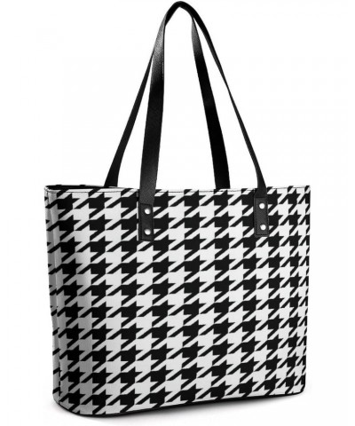 Houndstooth Black Women Tote Bags Top Handle Satchel Handbags Faux Leather Tassel Shoulder Purse $15.30 Totes