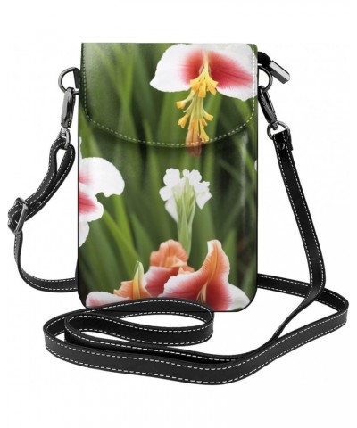 Gladiolus Flower Print Crossbody Mini Phone Bag For Women,Fashionable Cute Pu Splashproof Phone Bag,With Card Slot Gladiolus ...