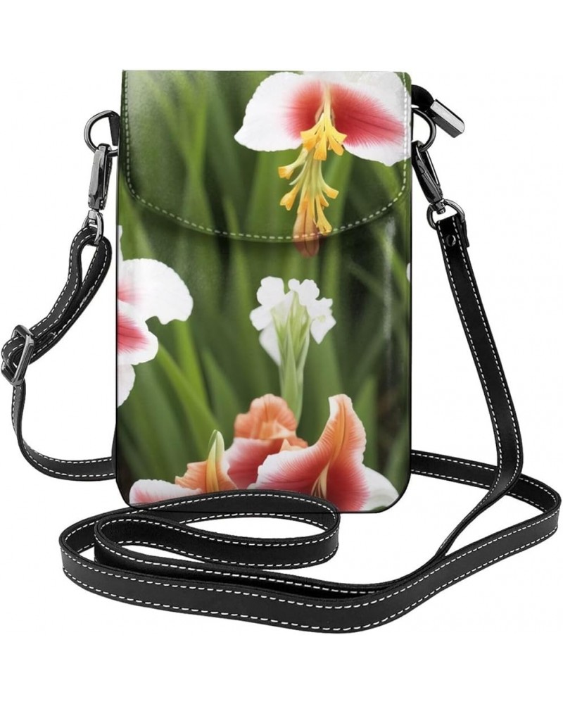 Gladiolus Flower Print Crossbody Mini Phone Bag For Women,Fashionable Cute Pu Splashproof Phone Bag,With Card Slot Gladiolus ...