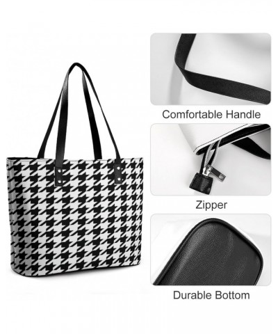 Houndstooth Black Women Tote Bags Top Handle Satchel Handbags Faux Leather Tassel Shoulder Purse $15.30 Totes