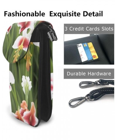 Gladiolus Flower Print Crossbody Mini Phone Bag For Women,Fashionable Cute Pu Splashproof Phone Bag,With Card Slot Gladiolus ...