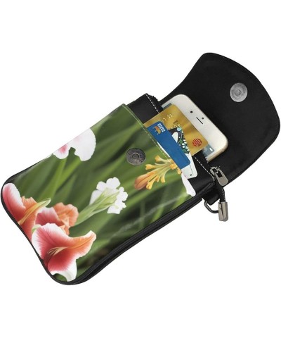 Gladiolus Flower Print Crossbody Mini Phone Bag For Women,Fashionable Cute Pu Splashproof Phone Bag,With Card Slot Gladiolus ...