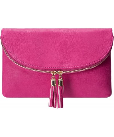 Womens Envelop Clutch Purse Multi Compartments, 6 Card Slot Inside, Crossbody Bag With Tassels Fuchsia $18.55 Crossbody Bags