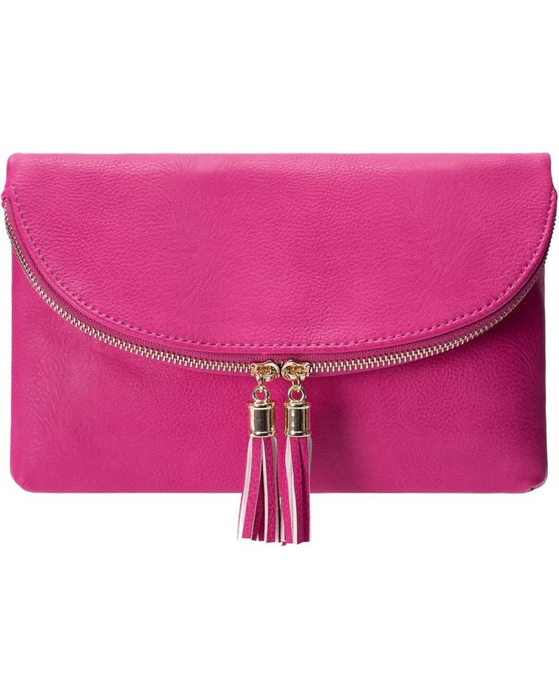 Womens Envelop Clutch Purse Multi Compartments, 6 Card Slot Inside, Crossbody Bag With Tassels Fuchsia $18.55 Crossbody Bags