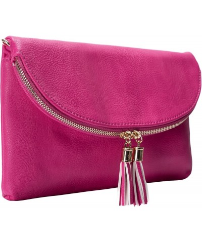 Womens Envelop Clutch Purse Multi Compartments, 6 Card Slot Inside, Crossbody Bag With Tassels Fuchsia $18.55 Crossbody Bags