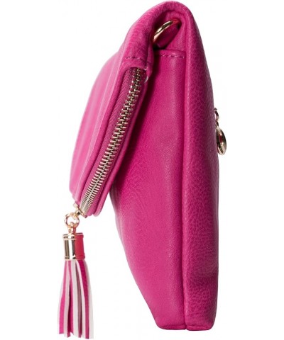 Womens Envelop Clutch Purse Multi Compartments, 6 Card Slot Inside, Crossbody Bag With Tassels Fuchsia $18.55 Crossbody Bags