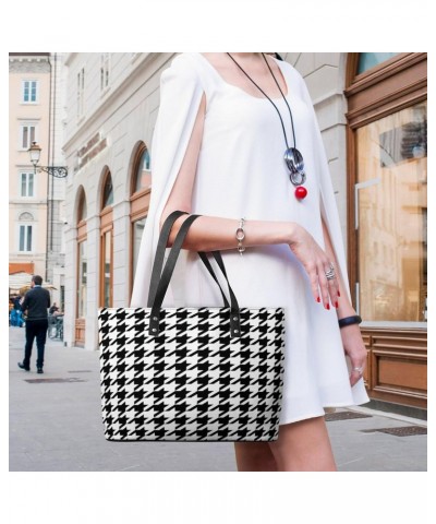 Houndstooth Black Women Tote Bags Top Handle Satchel Handbags Faux Leather Tassel Shoulder Purse $15.30 Totes