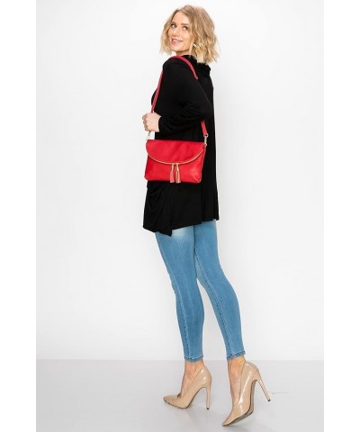 Womens Envelop Clutch Purse Multi Compartments, 6 Card Slot Inside, Crossbody Bag With Tassels Fuchsia $18.55 Crossbody Bags