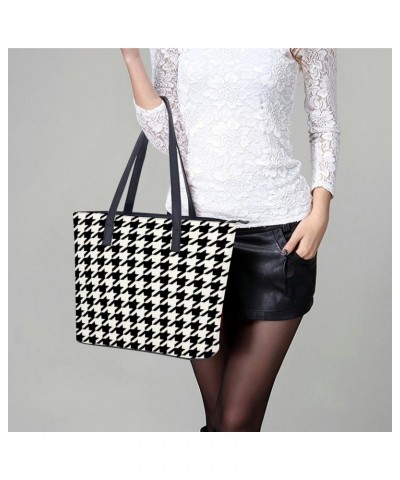 Houndstooth Black Women Tote Bags Top Handle Satchel Handbags Faux Leather Tassel Shoulder Purse $15.30 Totes