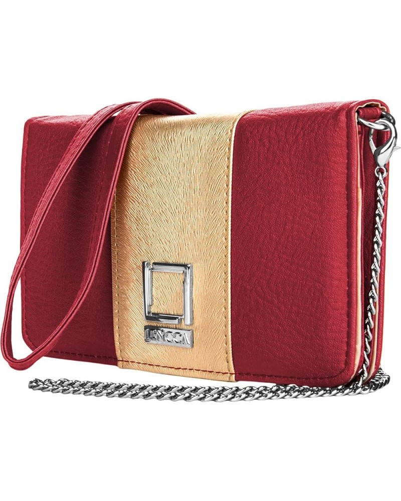 6.75-inch Black Gold Crossbody Cell Phone Wallet Clutch with Chain Strap for Phones Up to 6.75 Wine/Gold $14.40 Crossbody Bags