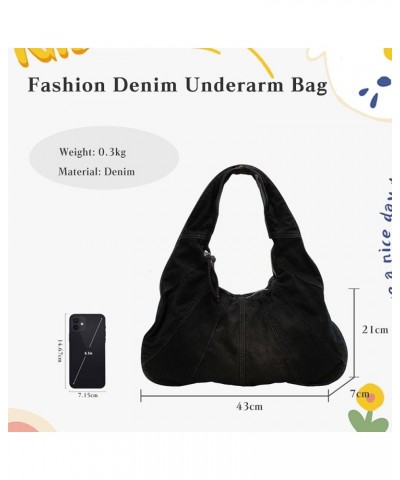 Women Denim Handbag Large Capacity Shoulder Bag Casual Tote Bag Retro Top Handle Bag Jean Purse Black $26.68 Totes