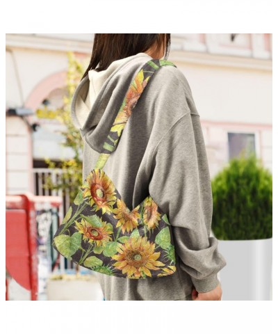 Sunflower Watercolor Bright Furry Tote Bag for Women Crossbody Bag Casual Shoulder Handbags Hobo Purse with Zipper for Autumn...