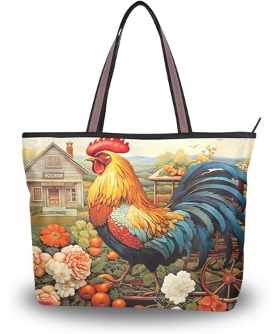 Women Tote Bags Flowers Floral Cock Farm Top Handle Satchel Handbags Shoulder Bag for Shopping 20847925 Cock $9.24 Satchels