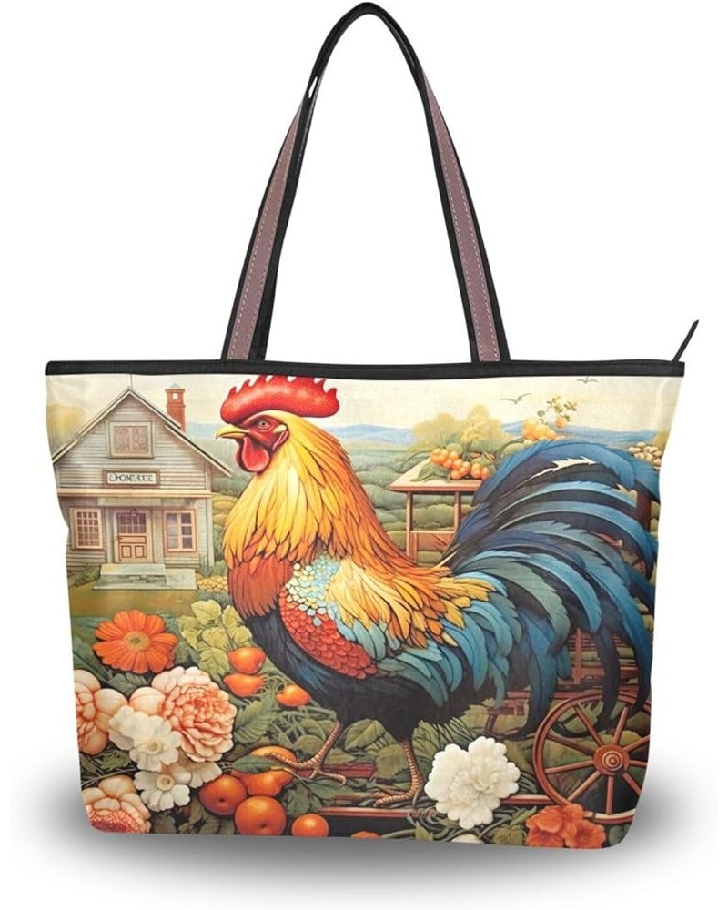 Women Tote Bags Flowers Floral Cock Farm Top Handle Satchel Handbags Shoulder Bag for Shopping 20847925 Cock $9.24 Satchels