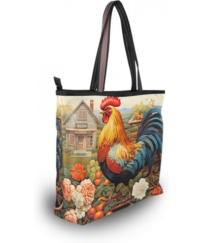 Women Tote Bags Flowers Floral Cock Farm Top Handle Satchel Handbags Shoulder Bag for Shopping 20847925 Cock $9.24 Satchels