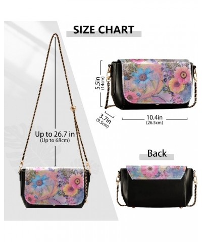 Colorful Modern Floral Leather Crossbody Bag for Women Small Handbag with Chain Strap, Flip-Top Crossbody Purse $17.60 Crossb...