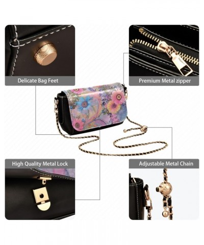 Colorful Modern Floral Leather Crossbody Bag for Women Small Handbag with Chain Strap, Flip-Top Crossbody Purse $17.60 Crossb...