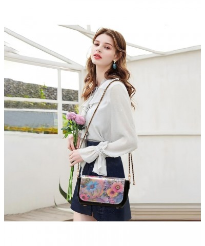 Colorful Modern Floral Leather Crossbody Bag for Women Small Handbag with Chain Strap, Flip-Top Crossbody Purse $17.60 Crossb...