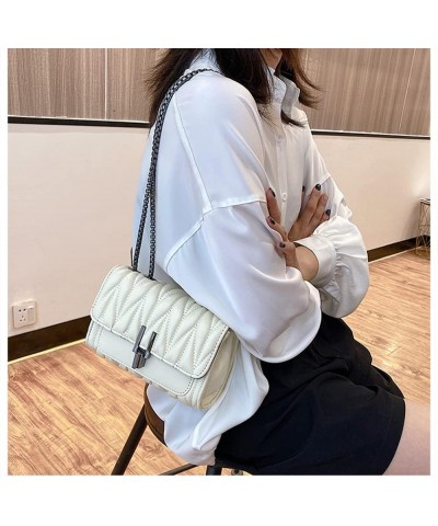 Flap Top Crossbody Bags for Women Quilted Leather Purse Fashion Casual Chain Shoulder Bag Handbag Underarm Bag (Black) White ...