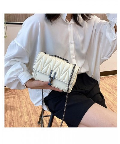 Flap Top Crossbody Bags for Women Quilted Leather Purse Fashion Casual Chain Shoulder Bag Handbag Underarm Bag (Black) White ...