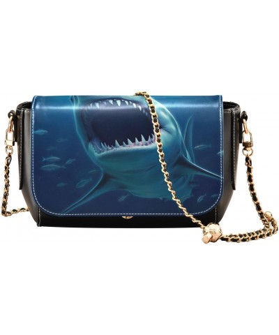 Underwater Shark Crossbody Bag for Women Girls,Leather Cross Body Purses Chain Strap Handbags Shoulder Bag $23.99 Crossbody Bags