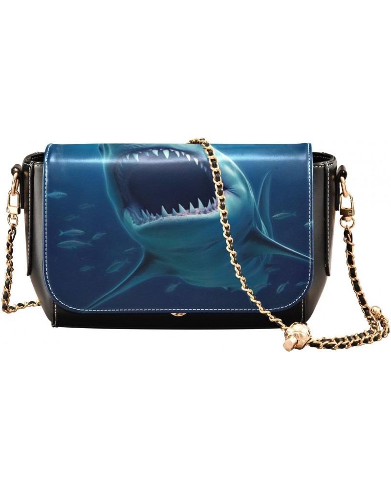 Underwater Shark Crossbody Bag for Women Girls,Leather Cross Body Purses Chain Strap Handbags Shoulder Bag $23.99 Crossbody Bags