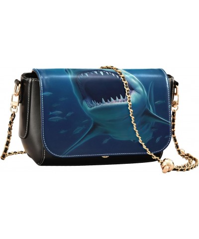 Underwater Shark Crossbody Bag for Women Girls,Leather Cross Body Purses Chain Strap Handbags Shoulder Bag $23.99 Crossbody Bags