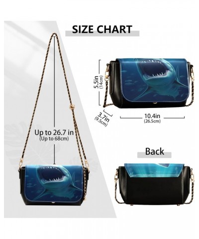 Underwater Shark Crossbody Bag for Women Girls,Leather Cross Body Purses Chain Strap Handbags Shoulder Bag $23.99 Crossbody Bags