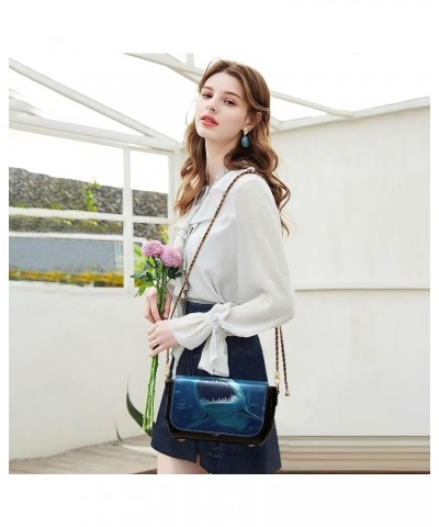 Underwater Shark Crossbody Bag for Women Girls,Leather Cross Body Purses Chain Strap Handbags Shoulder Bag $23.99 Crossbody Bags