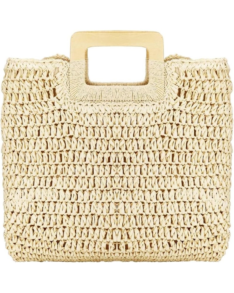 Straw Tote Bag with Wooden Handle Women Hobo Woven Handbag Summer Beach Travel/67 Beige $21.28 Totes