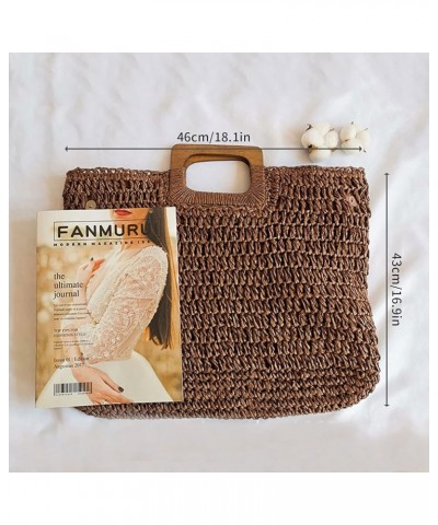 Straw Tote Bag with Wooden Handle Women Hobo Woven Handbag Summer Beach Travel/67 Beige $21.28 Totes