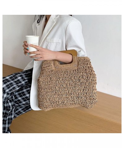 Straw Tote Bag with Wooden Handle Women Hobo Woven Handbag Summer Beach Travel/67 Beige $21.28 Totes