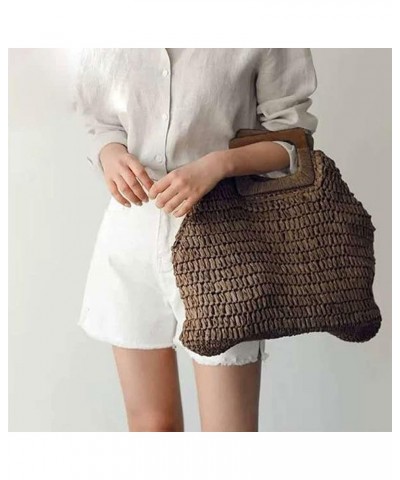 Straw Tote Bag with Wooden Handle Women Hobo Woven Handbag Summer Beach Travel/67 Beige $21.28 Totes