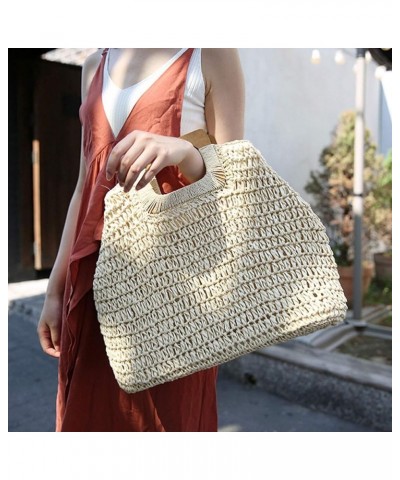 Straw Tote Bag with Wooden Handle Women Hobo Woven Handbag Summer Beach Travel/67 Beige $21.28 Totes