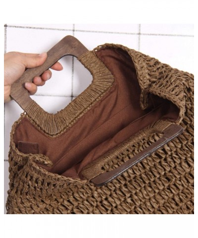 Straw Tote Bag with Wooden Handle Women Hobo Woven Handbag Summer Beach Travel/67 Beige $21.28 Totes