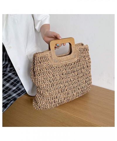 Straw Tote Bag with Wooden Handle Women Hobo Woven Handbag Summer Beach Travel/67 Beige $21.28 Totes